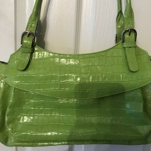 Mexx lime grn faux croc shoulder bag flap present